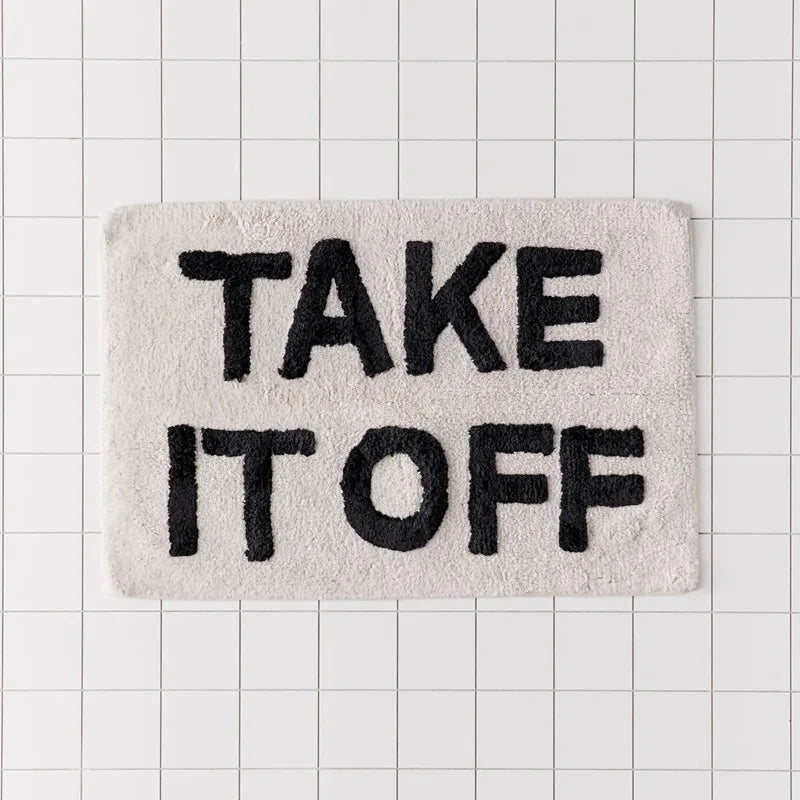 tapis bain blanc lettres noires brodées moderne absorbant antidérapant respectueux environnement texture épaisse salles