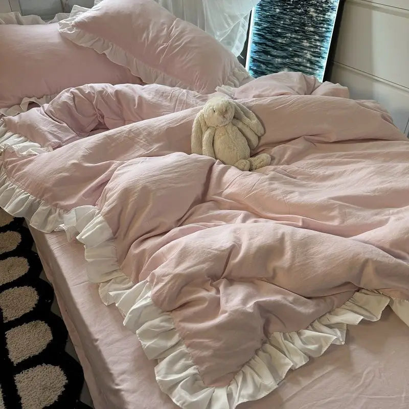 ensemble literie princesse rose housse couette drap taies oreiller doux coton coton doux