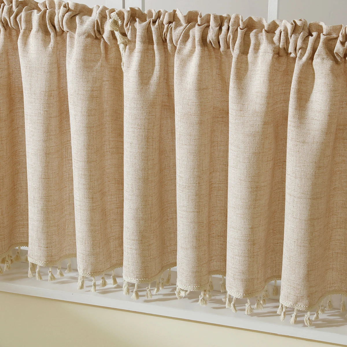 rideau rustique texture lin opacité beige clair 130cm large chambre cuisine decoration