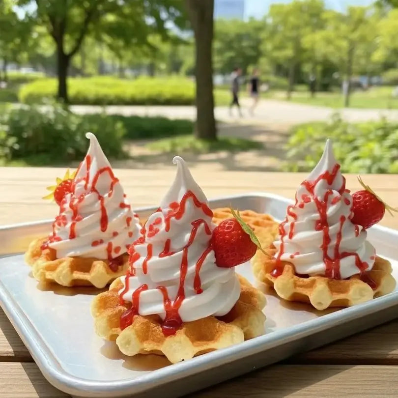 fausse gaufre décorative jaune doré crème fouettée fraise coeur décoration murale