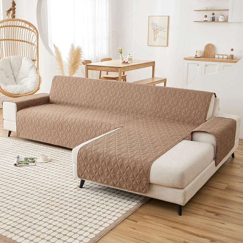 housse canapé angle tissu quilté oreillers salon moderne gris