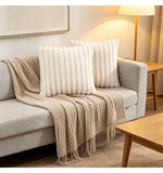 housses coussin fausse fourrure imitation cashmere rayées modernes polyester coton machine lavable fermeture zip