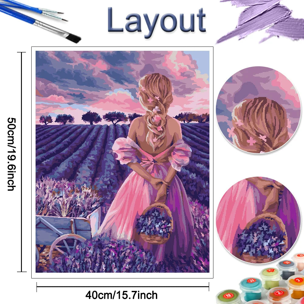 tableau paysager toile lavande ciel coloré cadre doré décoration maison vintage réaliste enfants famille