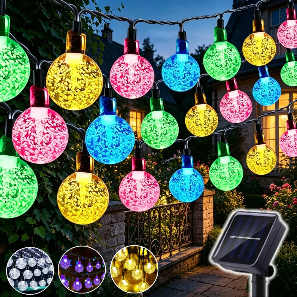 guirlande lumineuse solaire multicolore moderne texture granulée fixation panneau solaire