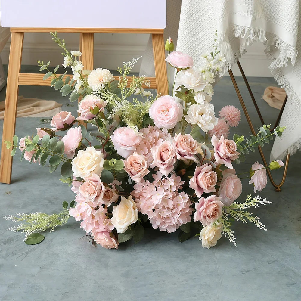 bouquet artificiel rose feuilles vertes mariage anniversaire baby shower extérieur classique fleurs variées