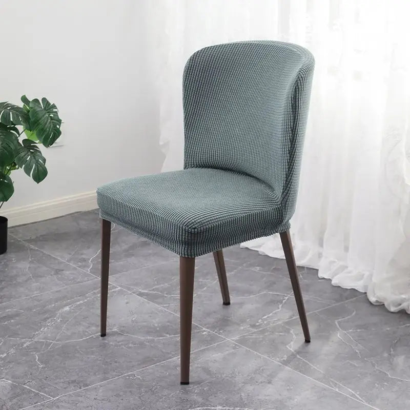 housse chaise moderne polyester imprimé géométrique bleu gris rose anti poussière fixations métal