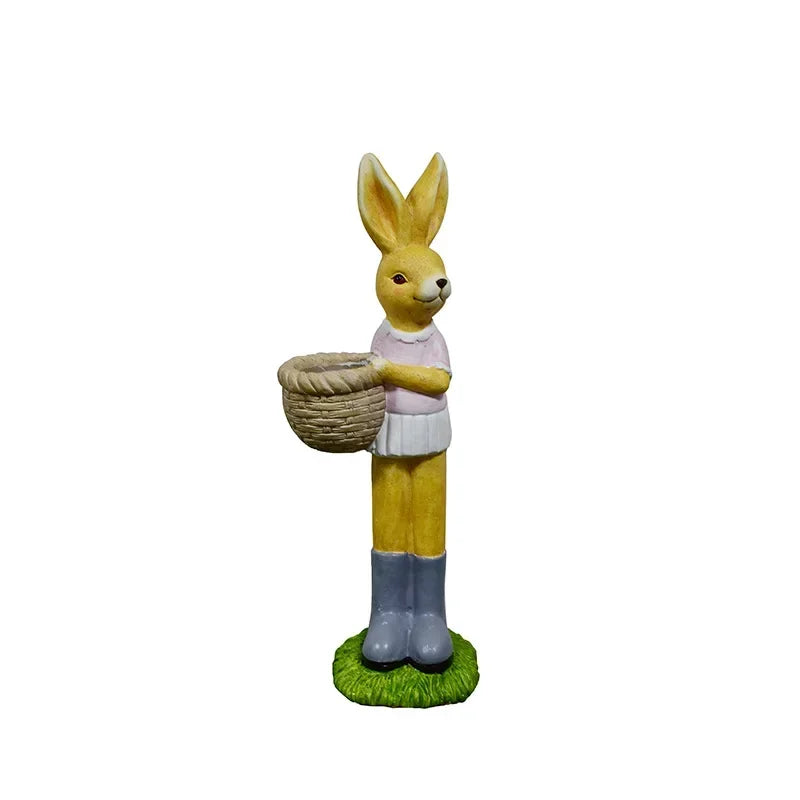 pot fleur lapin statuette panier fleuri décoration jardin enfantin orangé vert bleu