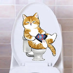 sticker mural chat cartoon adhésif toilette smartphone orange blanc beige gris