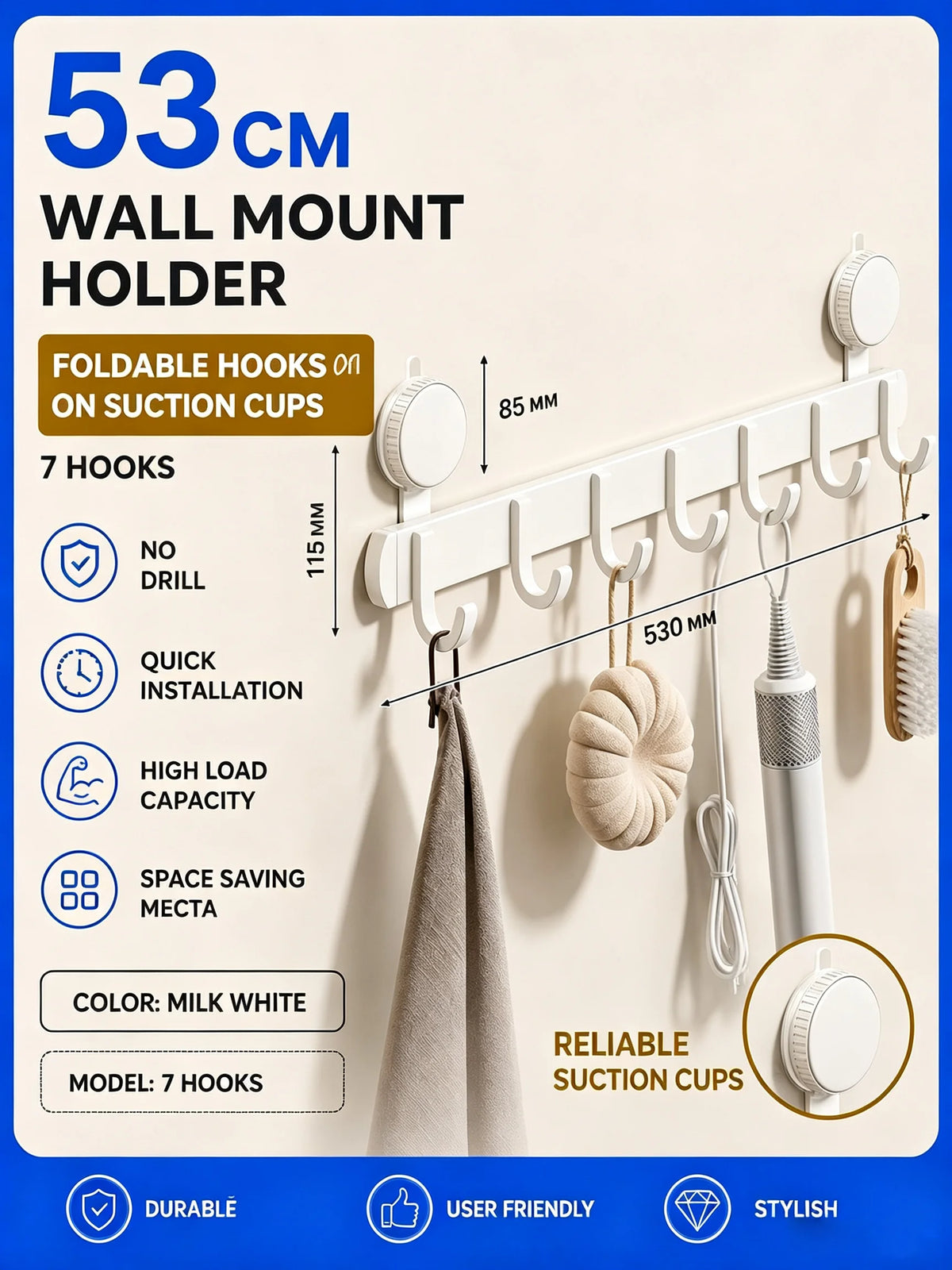 porte sacs mural blanc lait crochets pliables ventouse moderne minimaliste salle bain cuisine