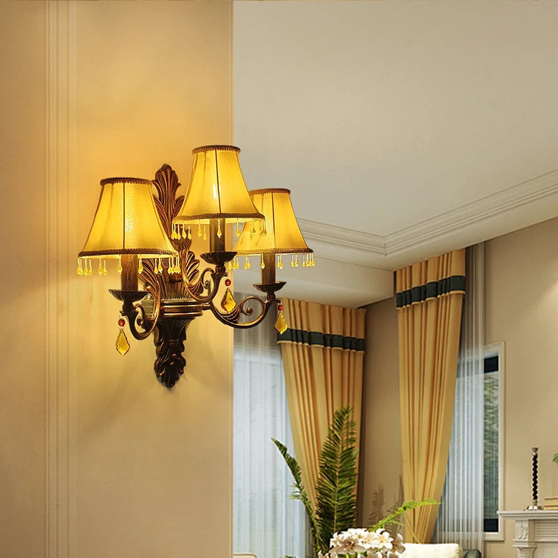 lampe murale classique fer forgé tissu rouge vert bleu marron
