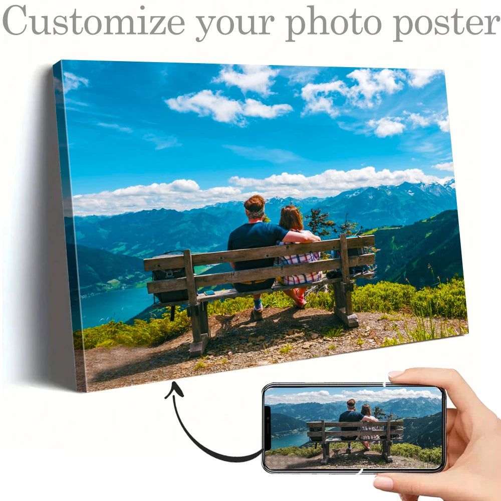 toile d'art paysage moderne multicolore montagnes ciel océan fixation cadre bois personnalisable décoration intérieure