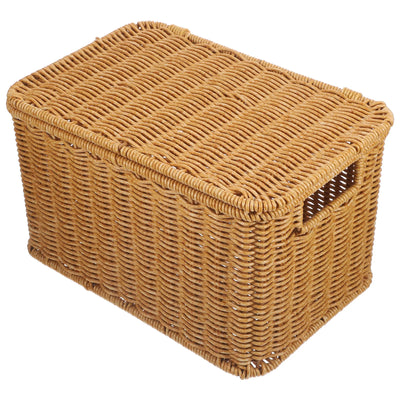 Panier de rangement en rotin tissé à la main couleur chocolat avec couvercle