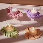 support bougie feuilles stylisées violet vert beige moderne décoratif silicone transparent opacité