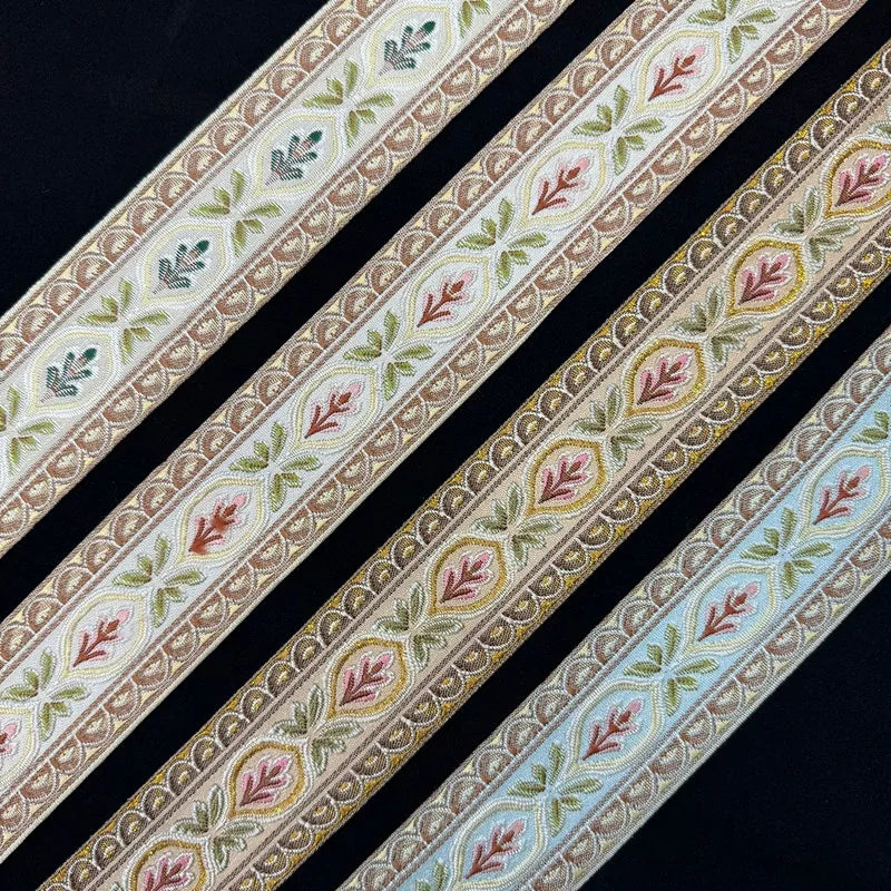 ruban décoratif motif floral polyester beige vert rose bleu clair doré classique 6cm