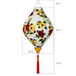 lanterne japonaise traditionnelle rouge fleurs décorative artisanale pompon bois suspendue