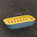 support savon moderne bleu jaune velcro drainage plateau rangement rose gris texture granulée