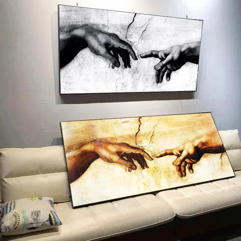 tableau impression toile main touchant classique moderne noir blanc 20x40cm 30x60cm 40x80cm 50x100cm