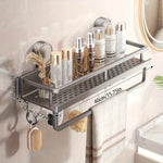 étagère murale moderne argentée perforée adhésive rangement salle bain cuisine serviette flacon produits cosmétiques