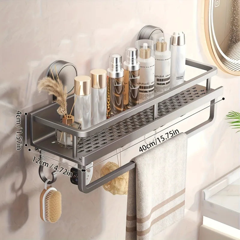 étagère murale moderne argentée perforée adhésive rangement salle bain cuisine serviette flacon produits cosmétiques