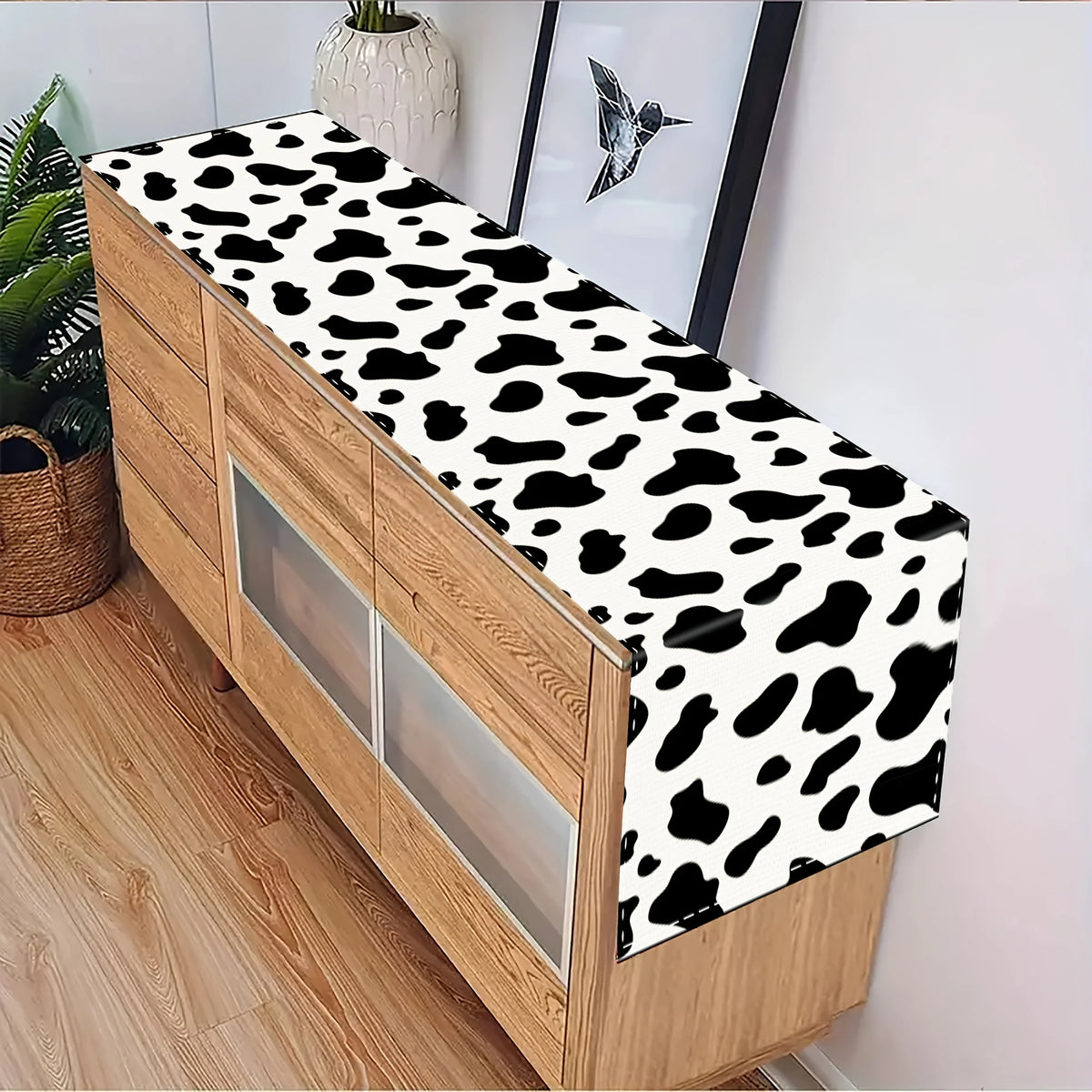 nappe lin imprimée vache noire blanche rustique décoration table moderne chambre