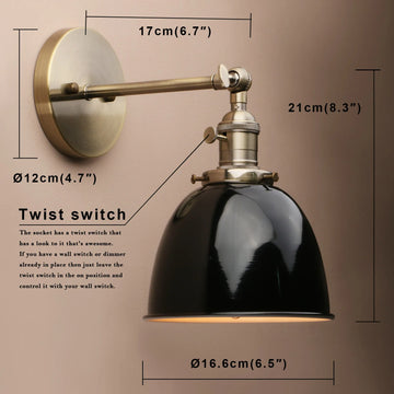 lampe murale industrielle blanc noir rouge vert twist switch mat opacité 17cm 21cm