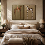 tableau moderne minimaliste chevaux stylisés motifs géométriques couleur marron beige noir blanc toile sans