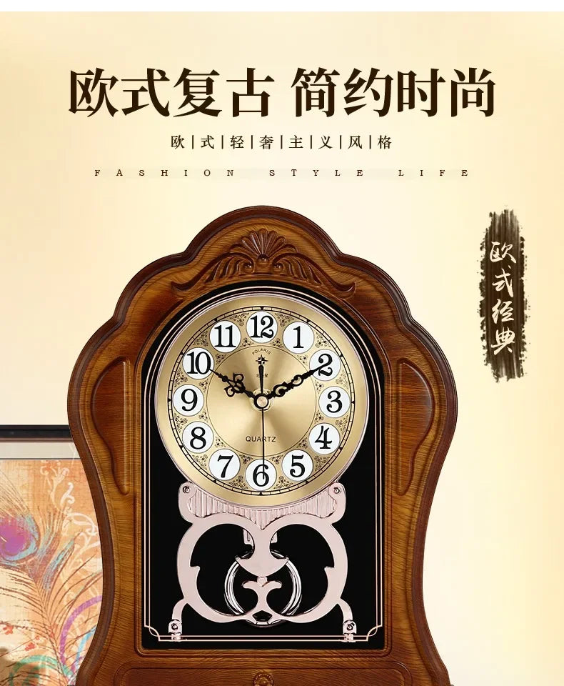 horloge décorative marron foncé rétro chiffres arabes transparente fleurs artificielles vintage européenne