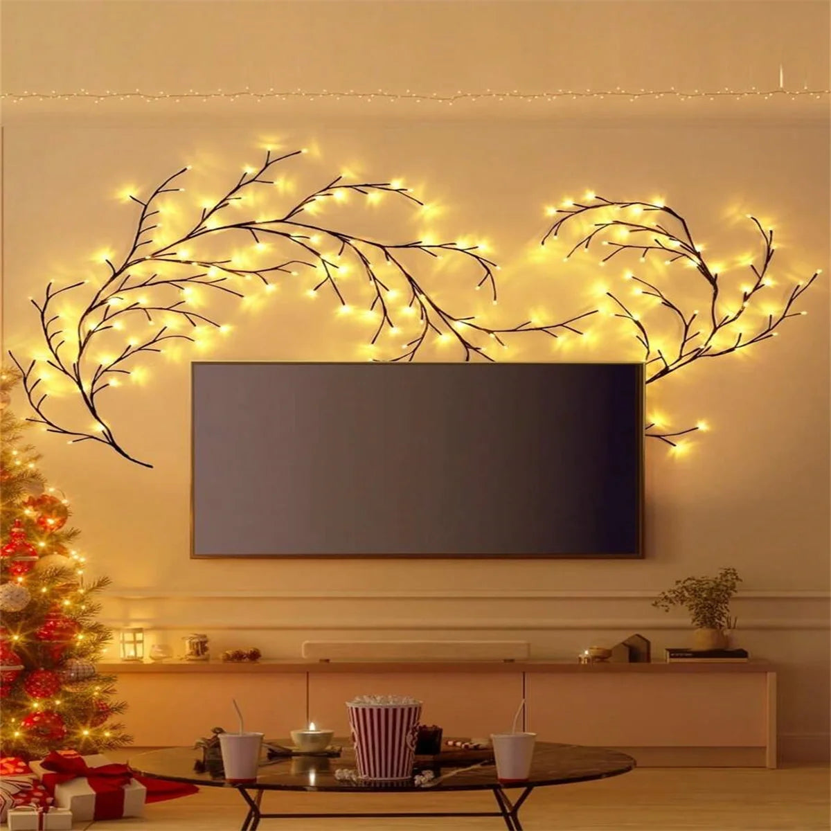guirlande lumineuse branches arbre 96 led noir blanc moderne décoratif usb