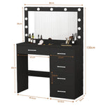 coiffeuse moderne miroir led noir rose décoration fleurs tiroirs poignées argentées