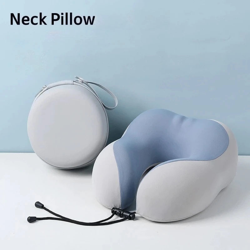 coussin cou gris bleu clair texture douce ergonomique amovible lavable étui cordon serrage