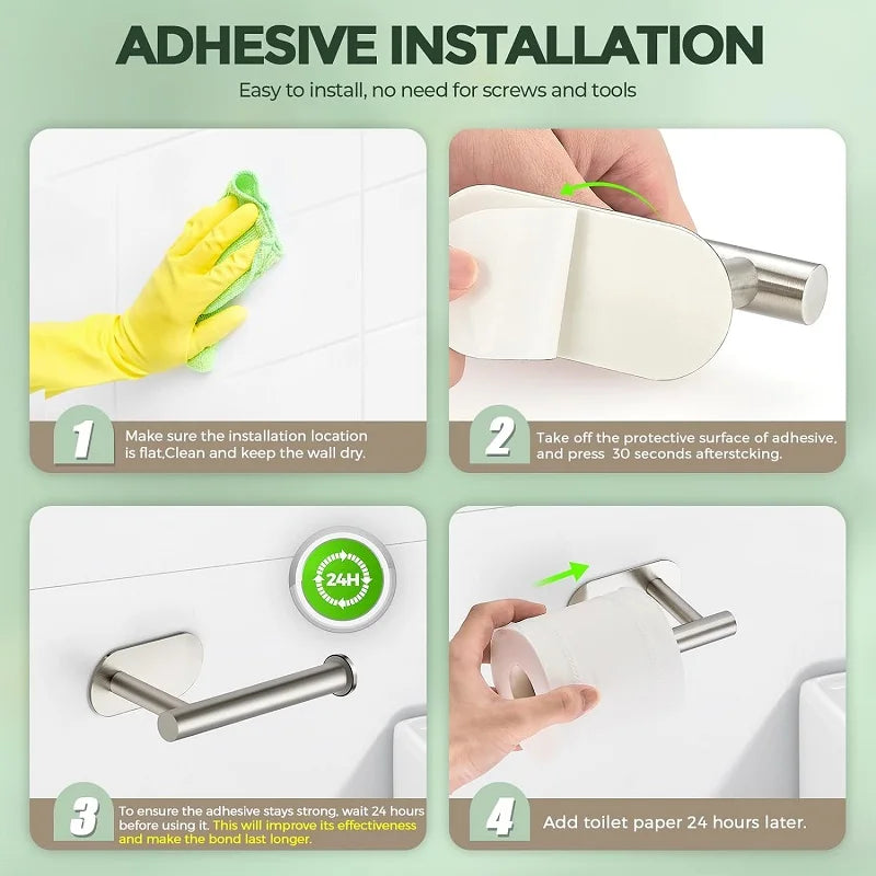porte serviettes auto adhésif moderne argenté support papier toilette mur sans poinçon rouleau