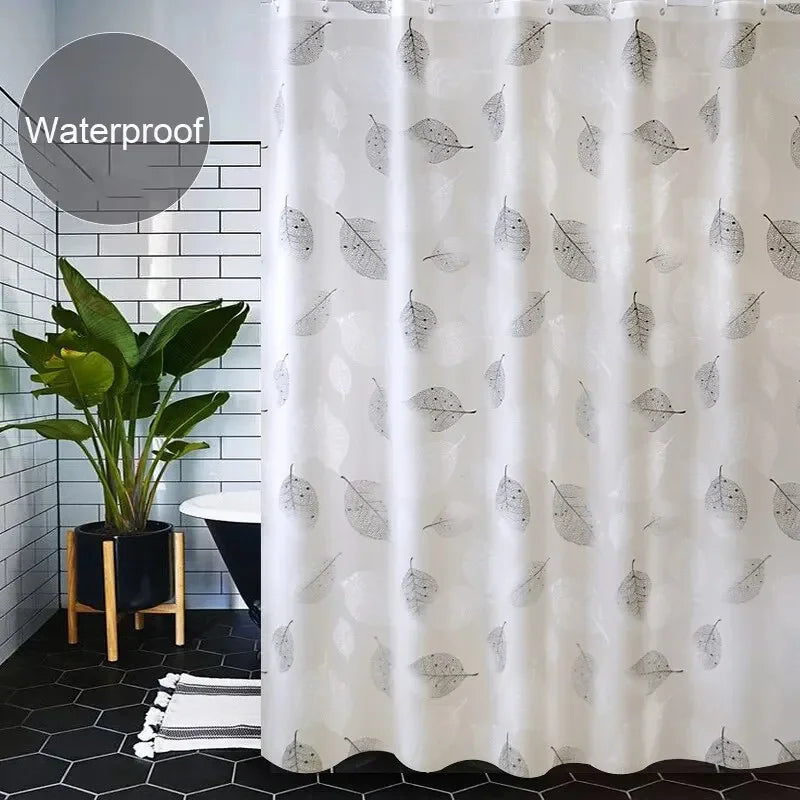 rideau douche semi transparent feuilles motif naturel moderne blanc gris argenté métalliques