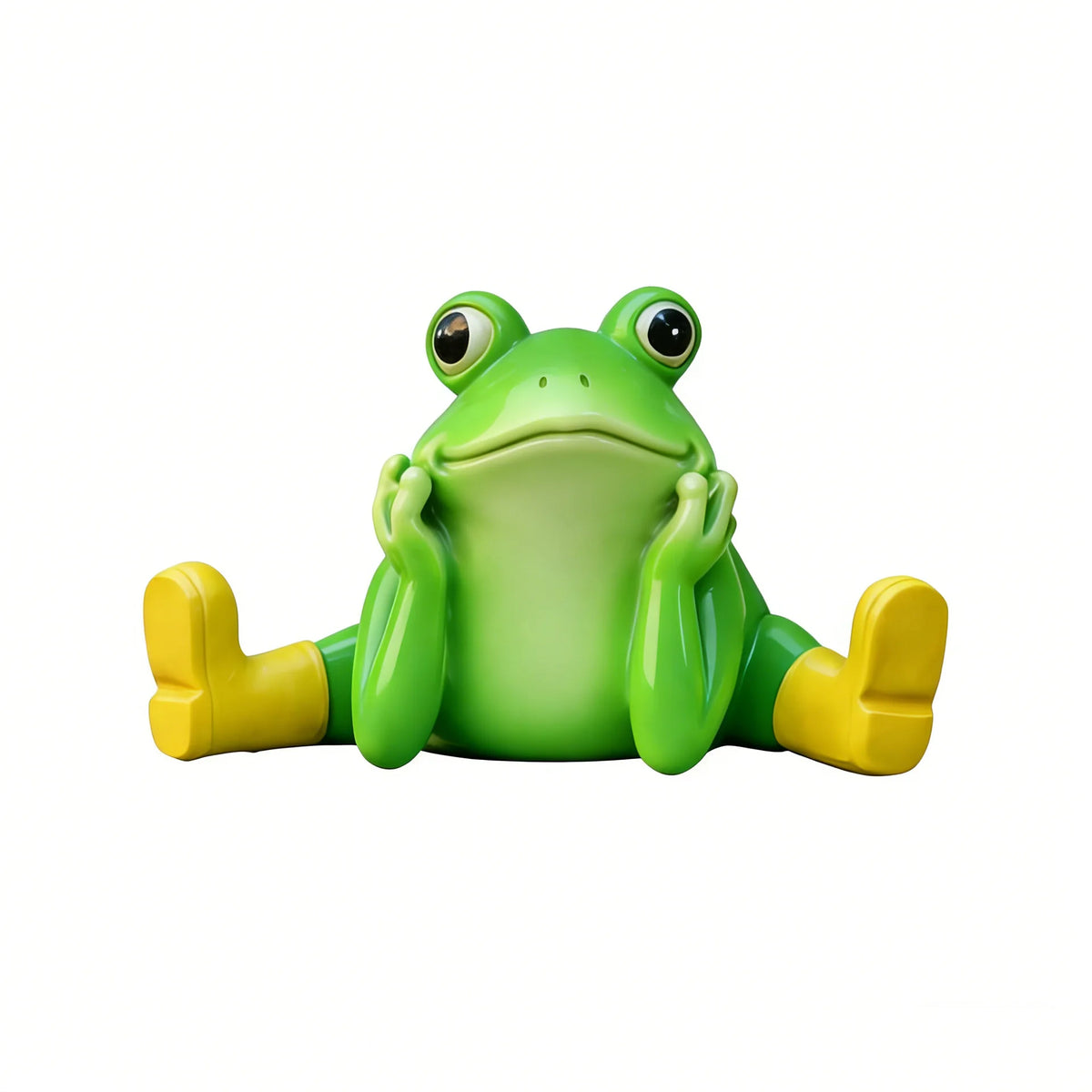 statue grenouille verte jaune bottes assise mains jointes aspect céramique décoratif animalier enfantinextérieur patio
