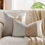 housse coussin décorative rustique rayures horizontales beige bleu marine rose clair polyester