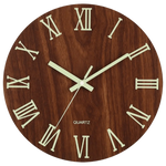 horloge murale moderne bois foncé chiffres blancs texture naturelle pouces facile lecture quartz salon