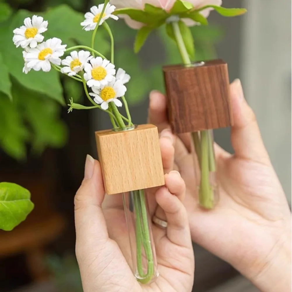 vase mural moderne tube transparent bois naturel adhésif minimaliste décoration maison plantes hydroponiquesPropagation
