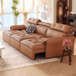 canapé d'angle simili cuir marron clair moderne 255cm longueur inclinable coussin décoratif