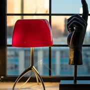 lampe table moderne abat jour verre opaque rouge jaune blanc argenté