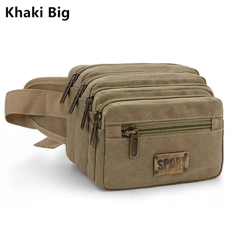 sac banane toile khaki vert armée noir pratique sportif ceinture amovible glissière sport