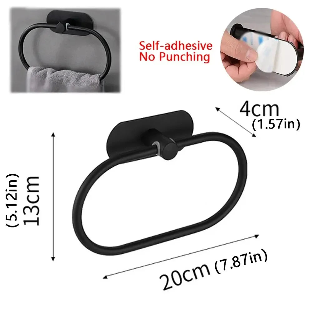porte serviettes mural adhésif noir moderne minimaliste acier inoxydable lisse brillant salle bain cuisine