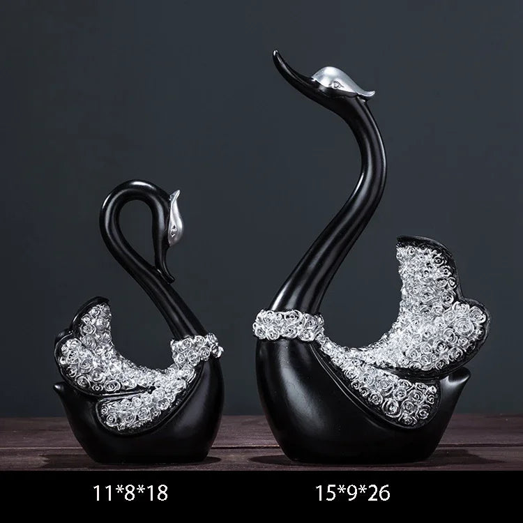 statues cygnes décoratives résine noir or argent modernes élégantes maison noël