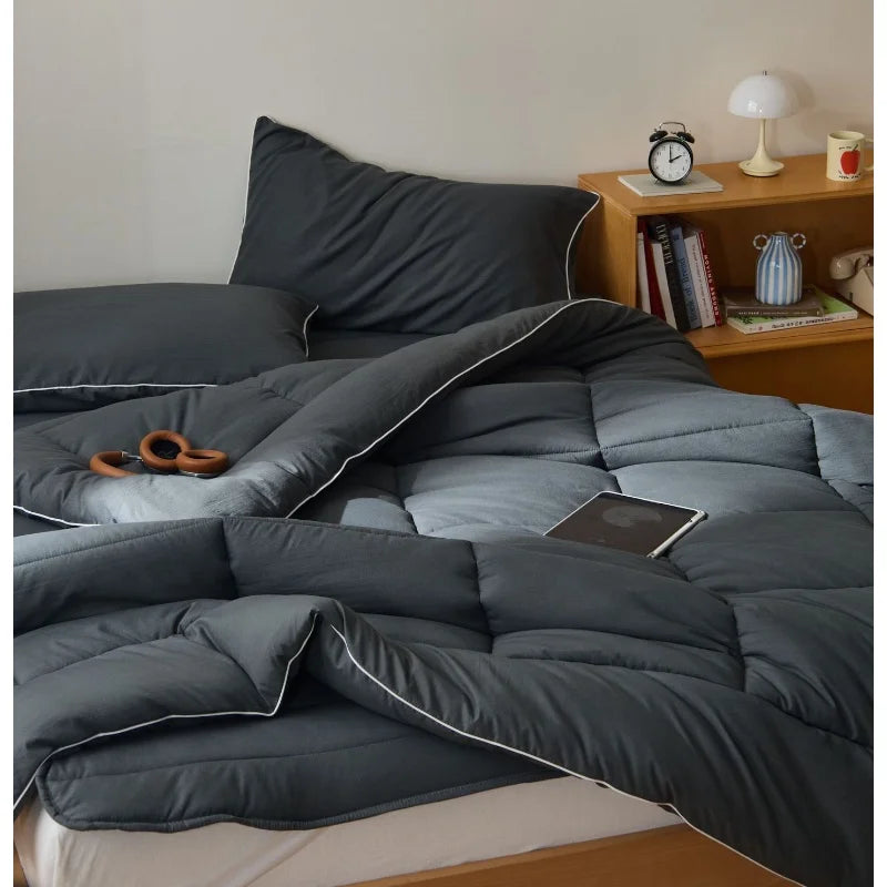 ensemble couette oreillers maison polyester gris beige doux confortable moderne printemps été automne hiverwasher