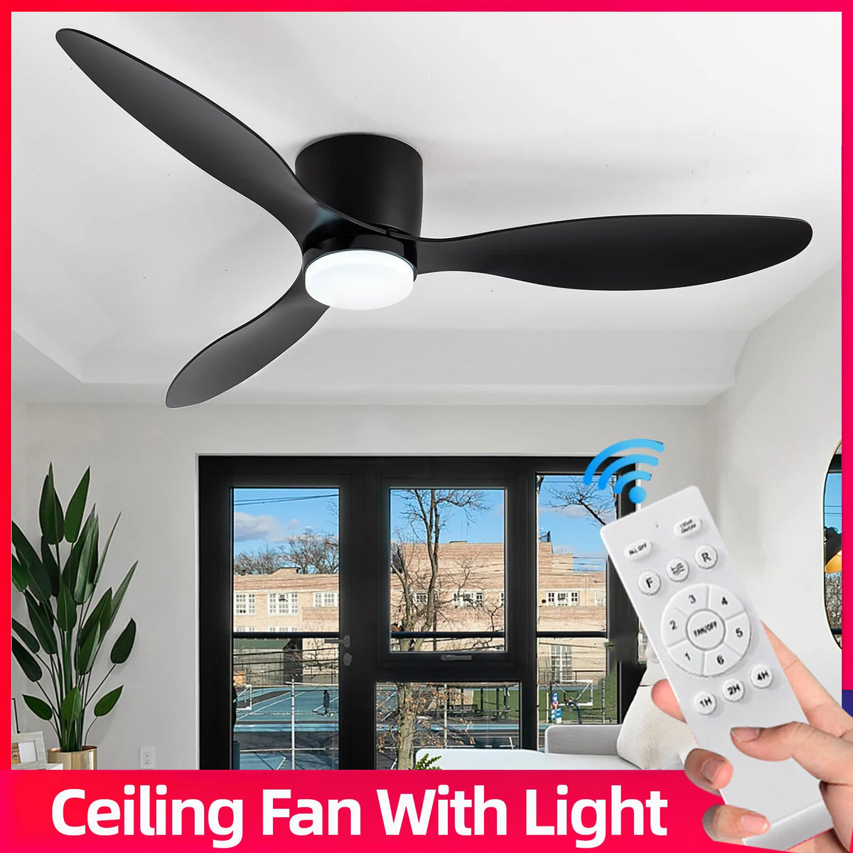 ventilateur led moderne noir six vitesses télécommande lumière réglable silencieux facile