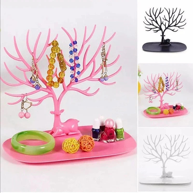 présentoir bijoux arbre branches cerf rose vert blanc moderne minimaliste rangement bijoux