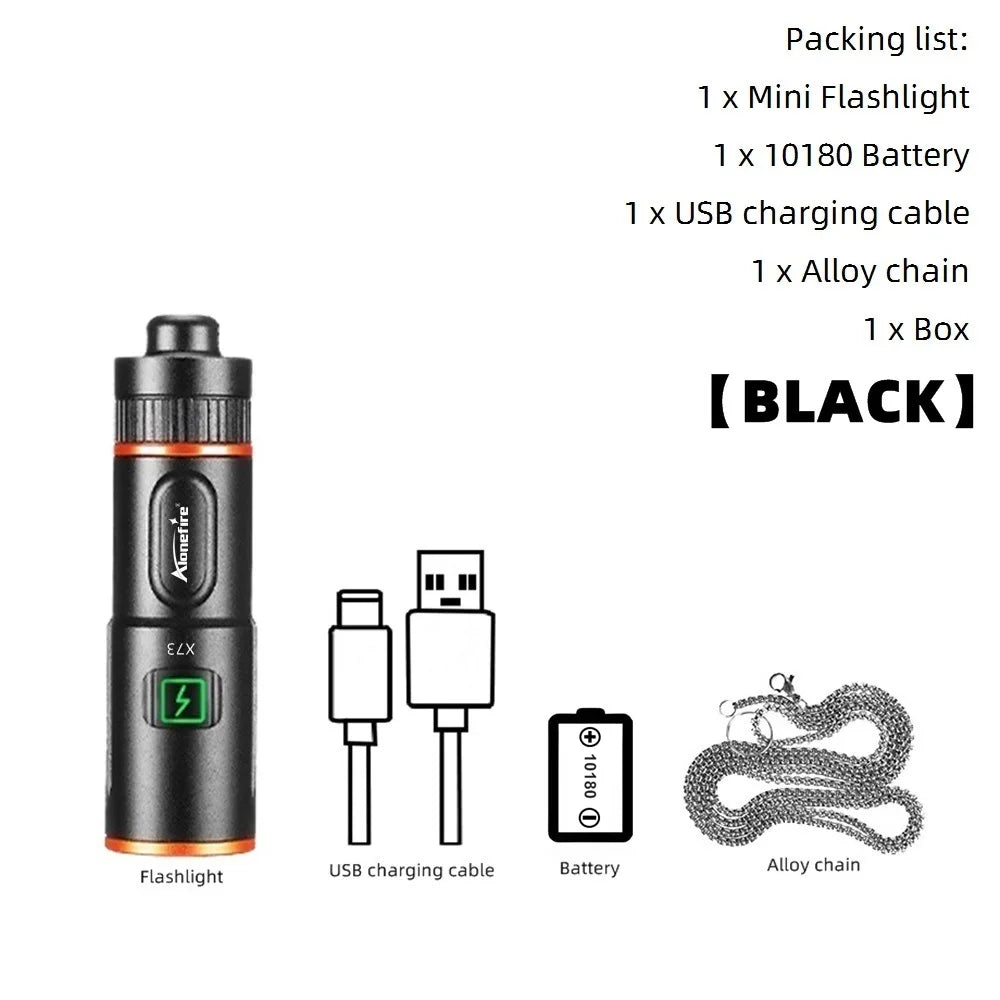 lampe torche rechargeable led noire argent verte compacte éclairage urgence camping voyage porte clés