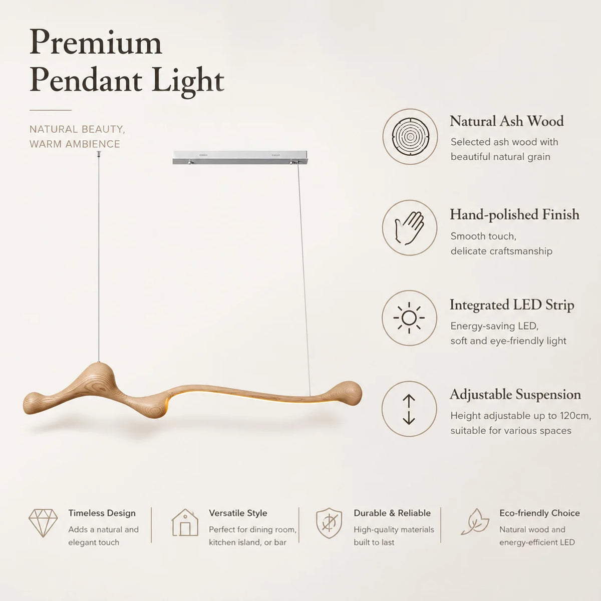lampe suspendue bois naturel moderne marron foncé suspension minimaliste éclairage salon chambre