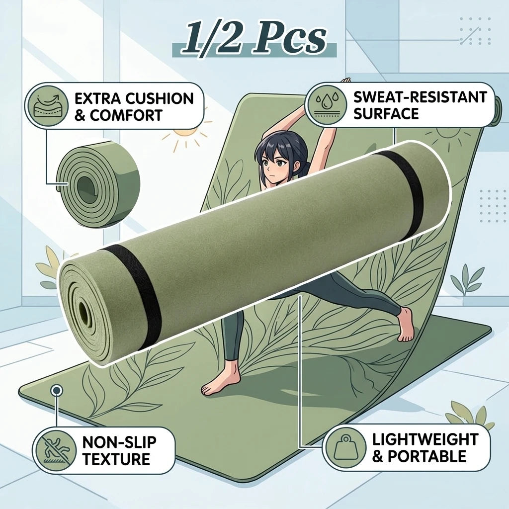 tapis yoga vert orange imprimé végétal antidérapant mousse EVA confortable moderne fitness yoga pilates