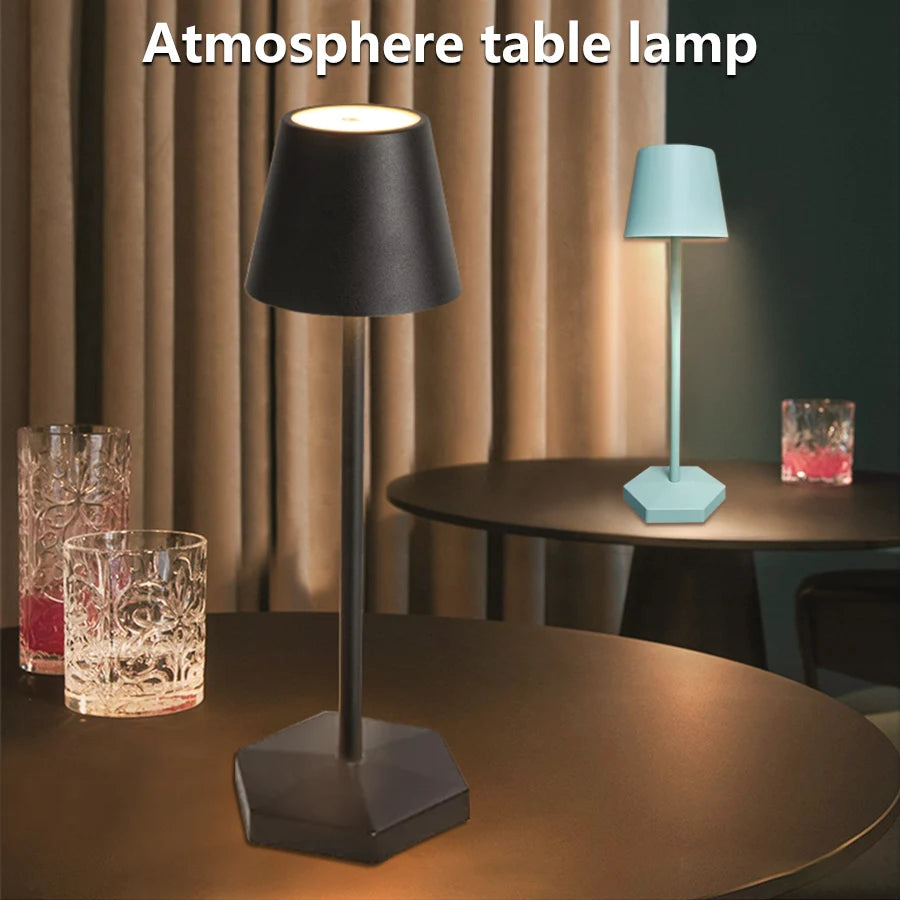 lampe table led rechargeable sans fil veilleuse tactile moderne noir bleu clair doré marron