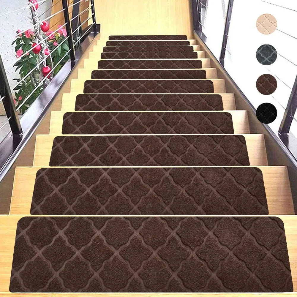 tapis antidérapant escalier motif patchwork coton duveteux adhésif moderne noir beige