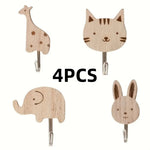 porte sacs animaux dessin animé bois naturel adhésif moderne décoration maison chambre